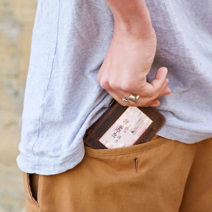 The Paper High Gift Company Limited - Wholesale Card Holder - Unisex - Brown Buffalo Leather Slim Zipped Card Holder - Handmade