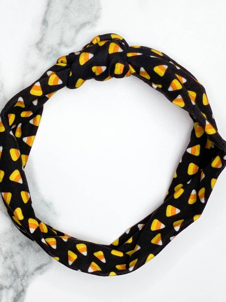 Candy Corn Top Knot Headband for wholesale by MandaBees Headbands