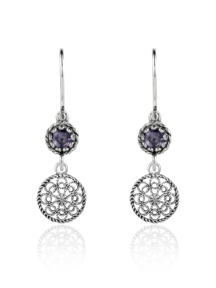 Art Gemstone Women Silver Dangle Drop Earrings for wholesale by Filigranist Jewelry