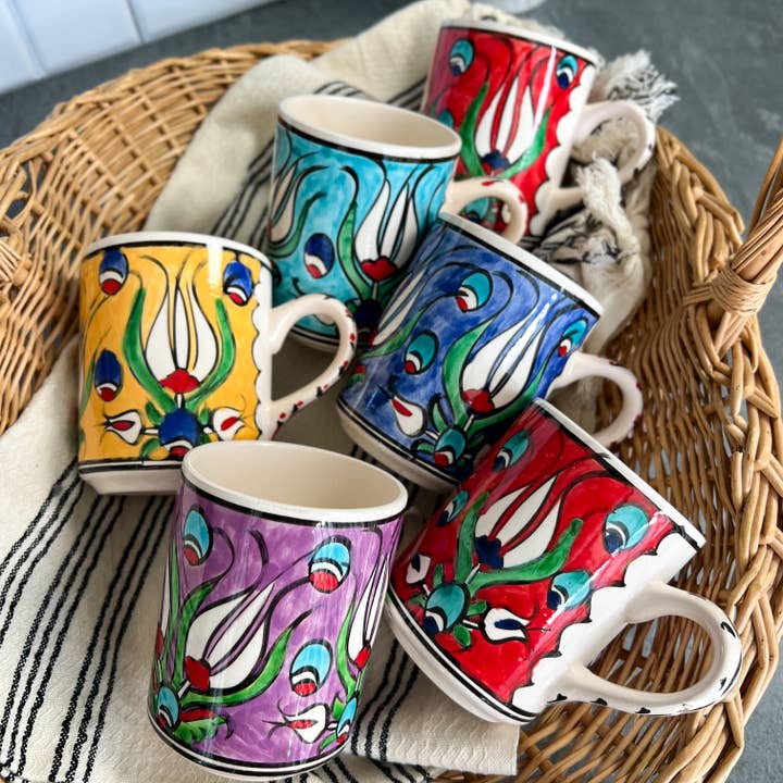 Handmade Tulip Design Coffee Mug, Ceramic Mug, Floral Mug for wholesale by Umays Boho