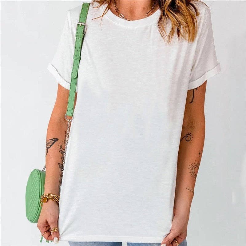 WHITE Basic Round Neck Short Sleeve T-Shirt for wholesale on Faire2