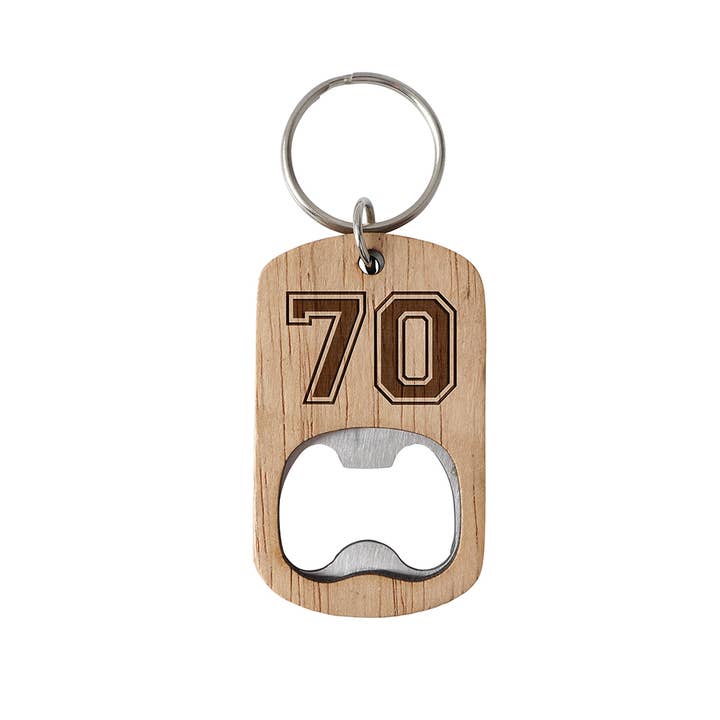 CGB Giftware – wholesale Bottle/wine opener – '70' Oak Bottle Opener Keyring 1