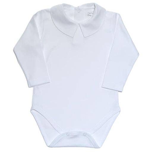 Baby Loren - Wholesale Bodysuit (Non-Footed) - Baby - BLI-120 WHITE PIMA POINTY COLLAR LONG SLEEVES BODYSUIT