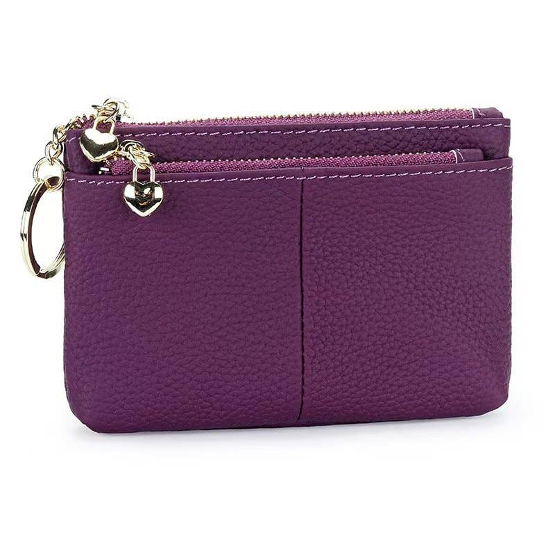 Strathurie – wholesale Coin purse – Women’s – Leather Purse with Heart Shaped Zips in Purple0