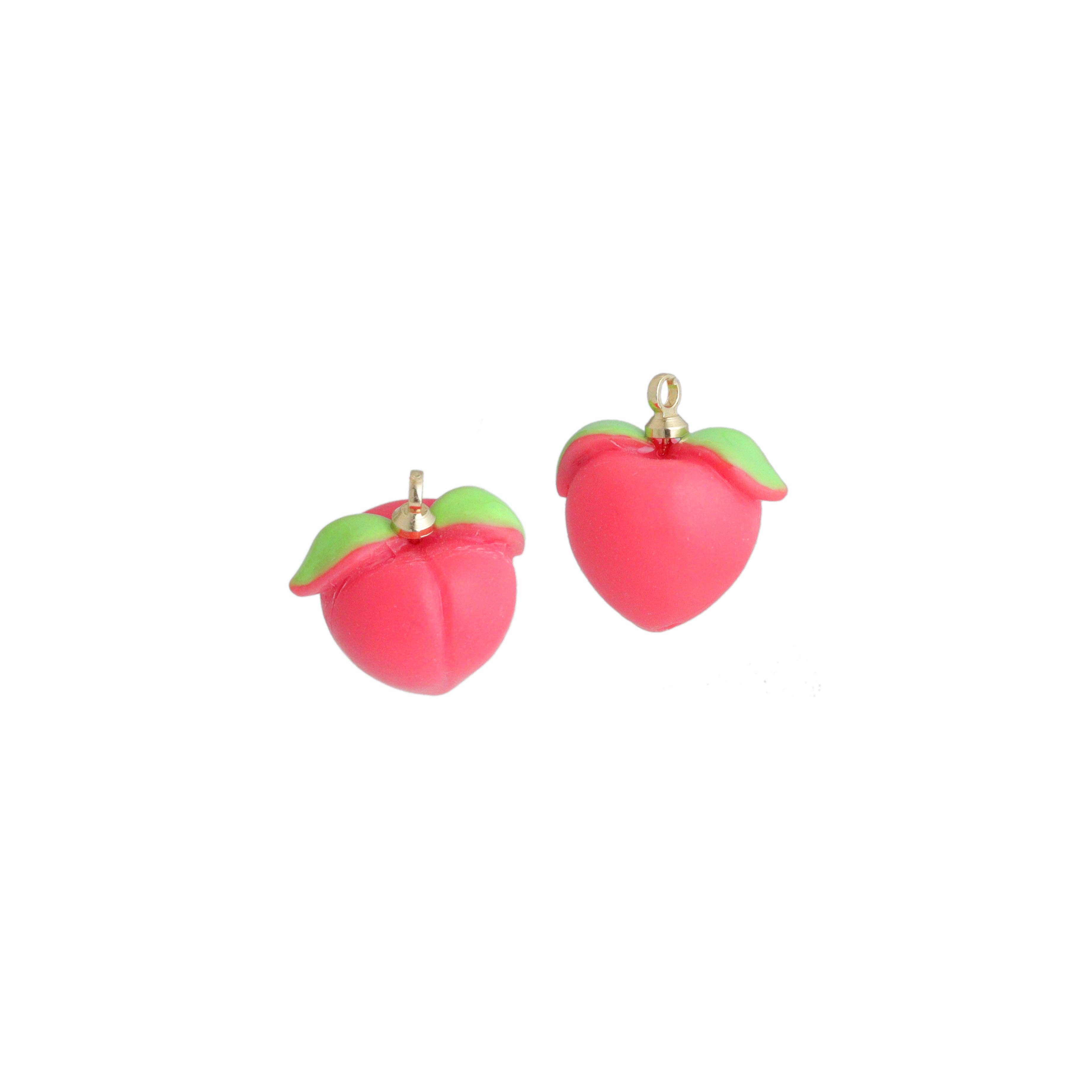 BestBeads&Beyond - Venta al por mayor Abalorios/colgantes individuales - Colgante Encantador de Durazno Rosa de Oro Esmaltado, colgante de fruta, Sku#LK1243