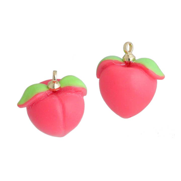 BestBeads&Beyond - Venta al por mayor Abalorios/colgantes individuales - Colgante Encantador de Durazno Rosa de Oro Esmaltado, colgante de fruta, Sku#LK12430