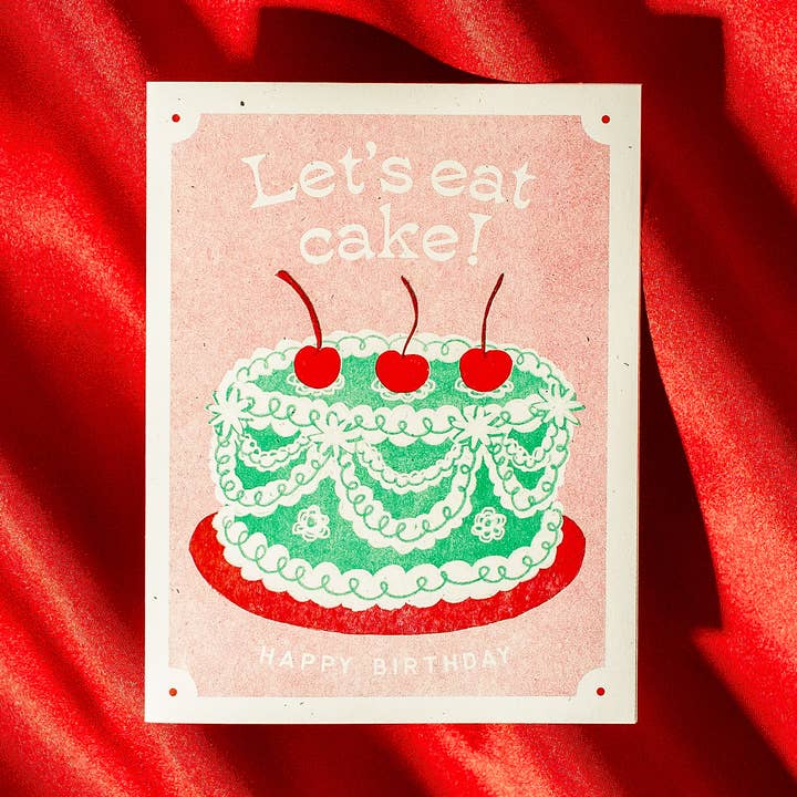 Let's Eat Cake - Risograph Birthday Card for wholesale by Bromstad Printing Co.