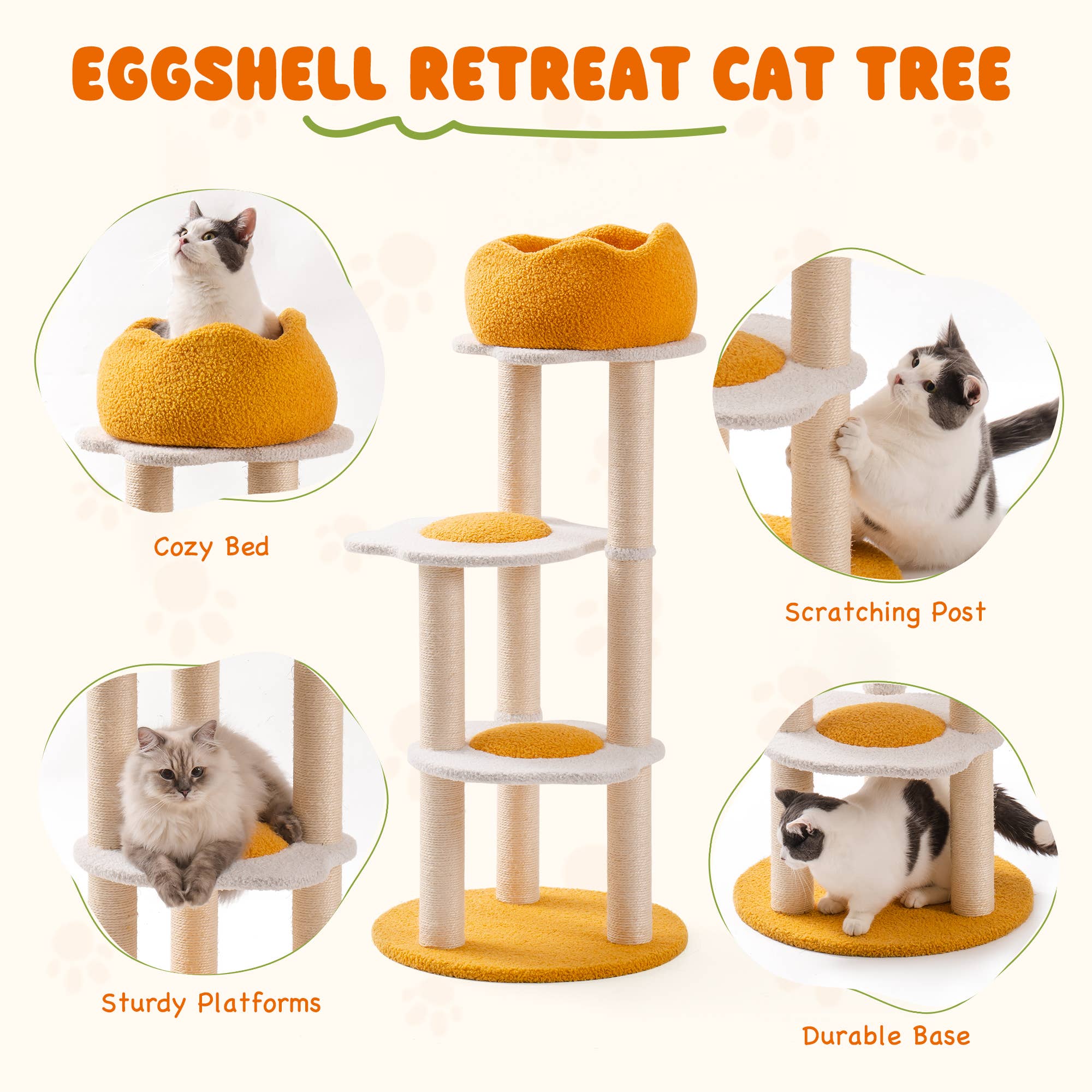 Robud & Mewoofun Official Store – Coçador de gato - Gato por atacado – Torre para Gatos Amarela com Cama Removível e Arranhador de Sisal4