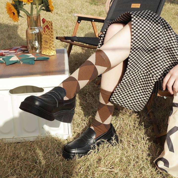 Women's Vintage Diamond Pattern Socks for wholesale by OceanusSwim