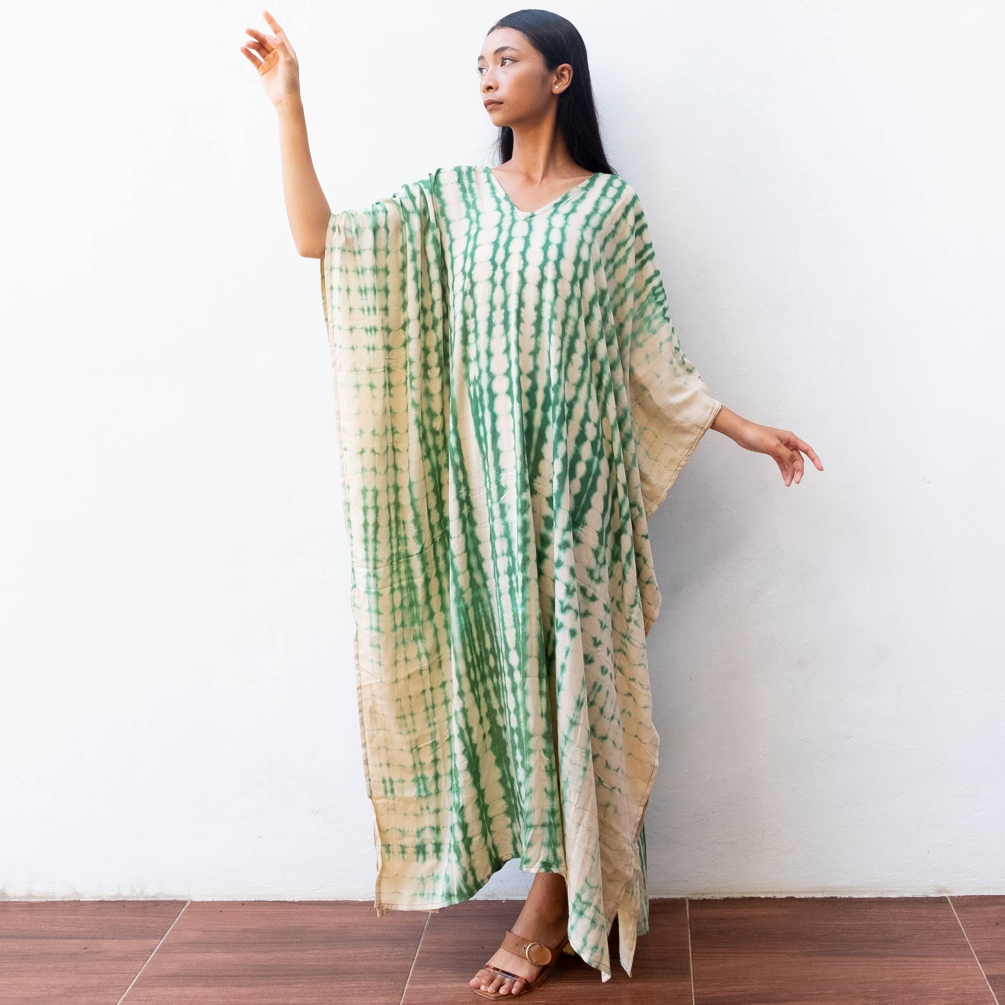 Bali Harvest - Wholesale Kaftan - Women's - Tie Dye Kaftan Dress (Cream Green) - Sun Beach Resort Wear2