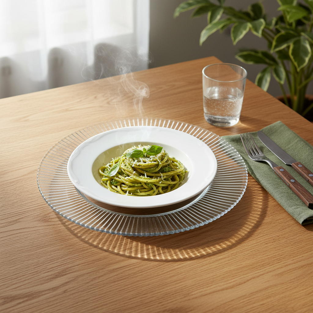 Kadra Kitchenware - Vente Assiette de présentation - Vikko - Décor, Forêt, Assiette de Présentation en Verre Strié, Transparent, 13"1
