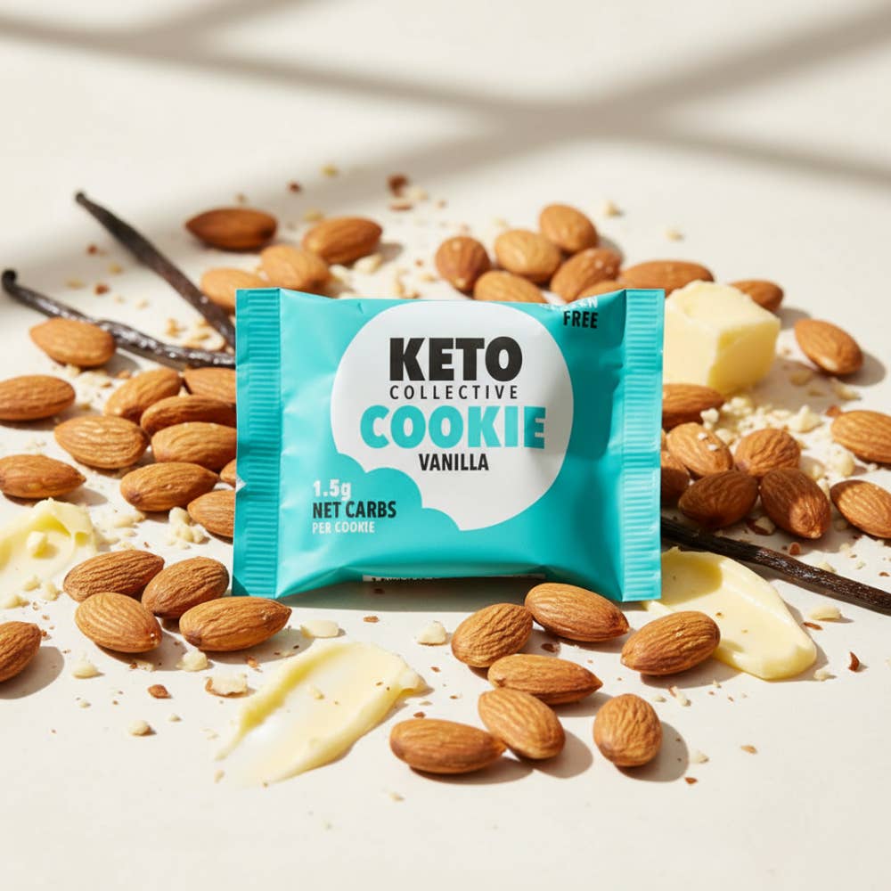 Keto Collective – Cookie por atacado – Biscoitos Keto de Baixo Carboidrato - Baunilha, 1,5 g de Carboidratos Líquidos - Pacote com 12 unidades de 30 g