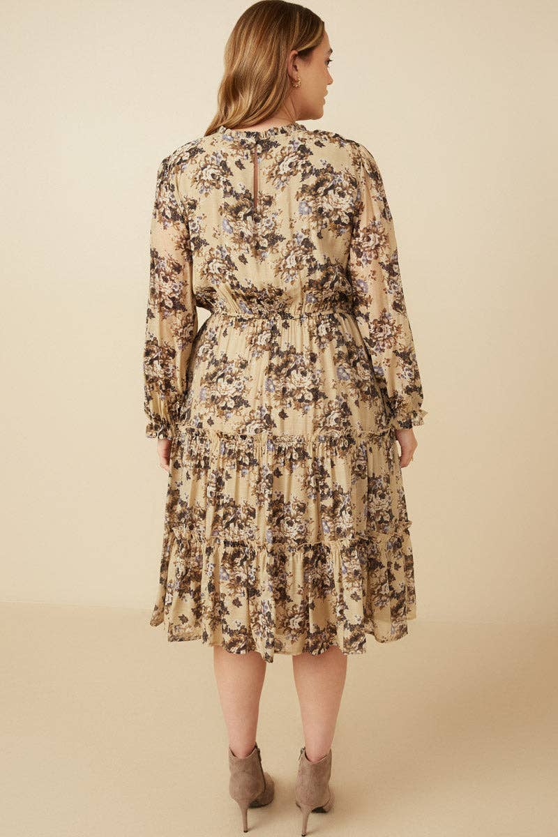 Taupe Damernas romantiska blommiga klänning med volangdetaljer i lager för wholesale på Faire3