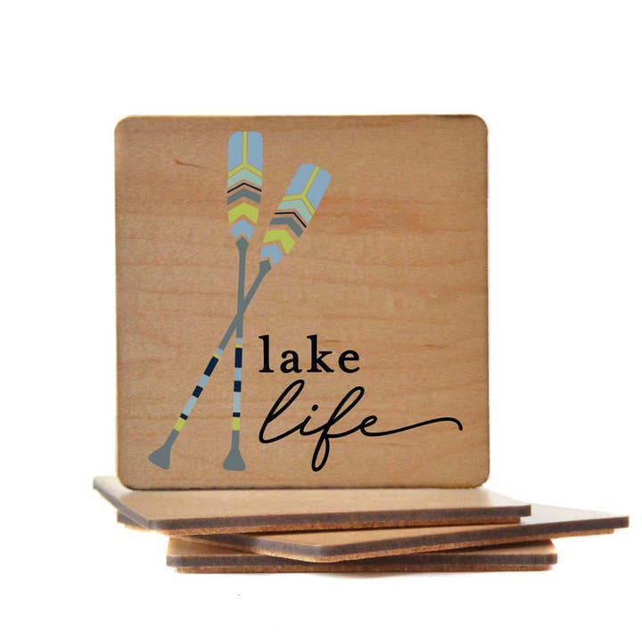 Lake Life With Paddles Wood Coaster - Lake Décor for wholesale by Driftless Studios