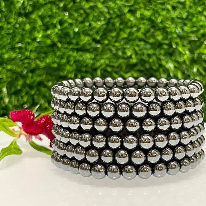 KayleeNYC - Vente Bracelet de perles - Bracelet extensible de guérison en cristal d'hématite naturelle 6 mm 7,5”0