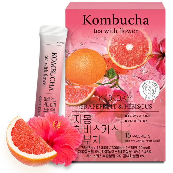 KKOKDAM Premium Flower Tea - Wholesale Powdered health drink - Flower Kombucha Tea (15 Packets) - Grapefruit&Hibiscus1