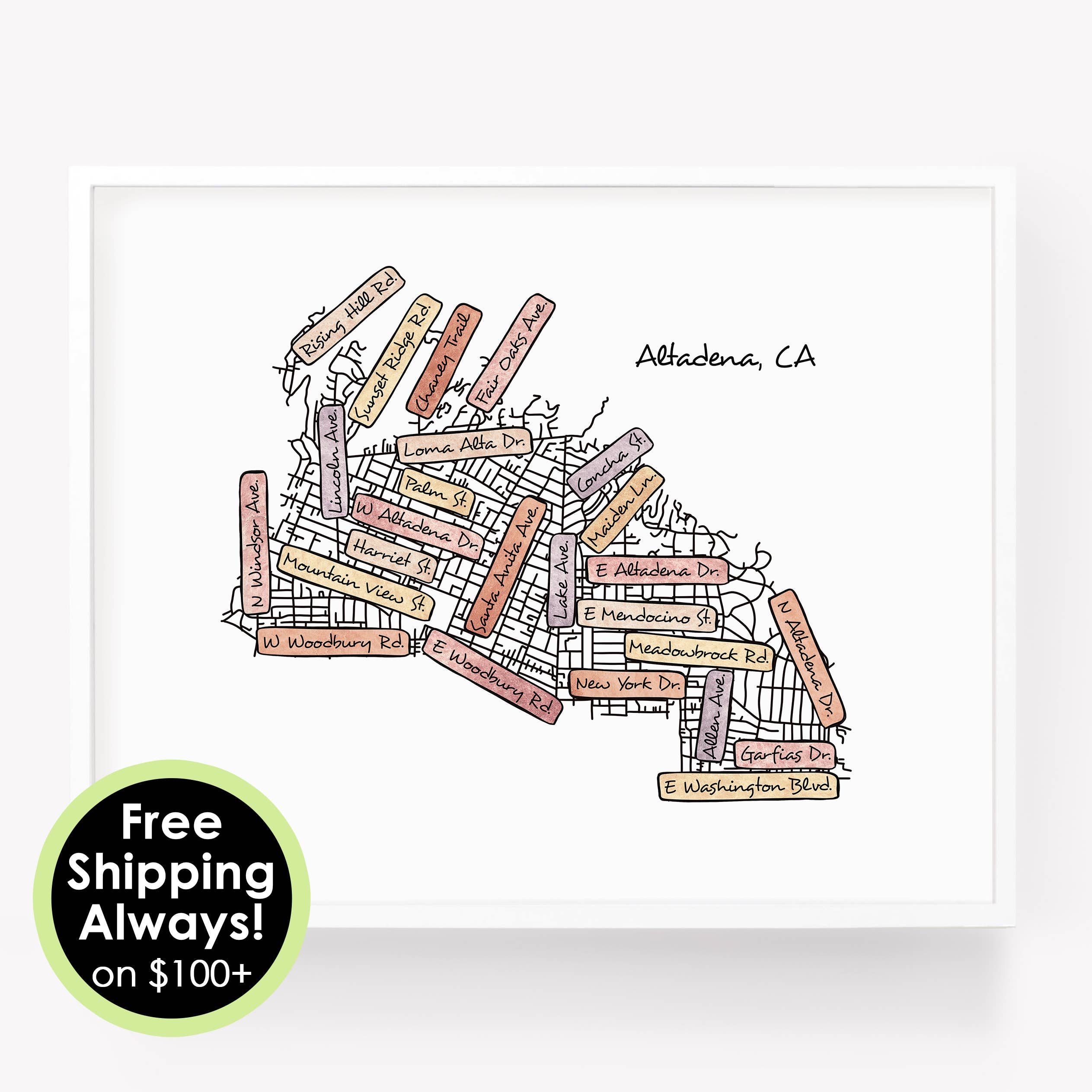 Sparks House Co. - Wholesale Art Print - Altadena California street map print, street names poster1
