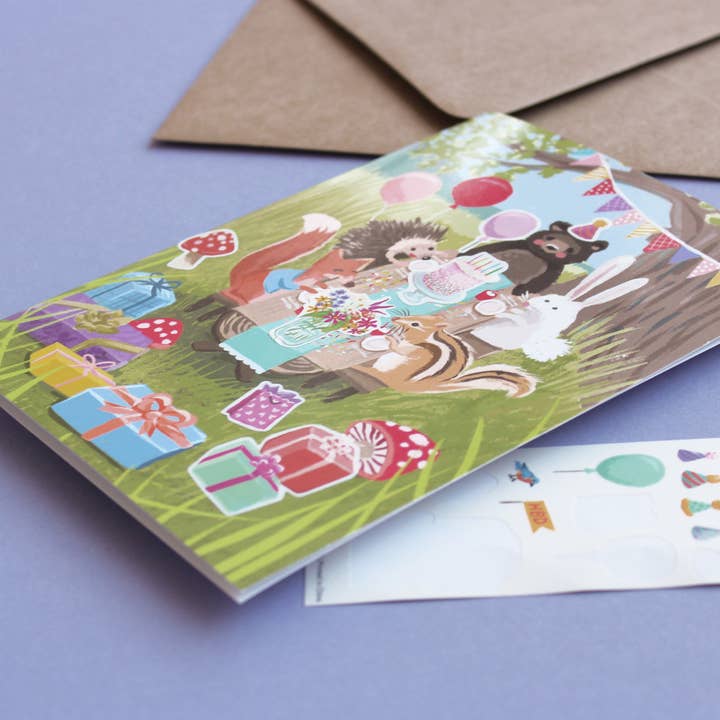 Inklings Paperie - Wholesale Birthday Card - Sticker Scene Card - Woodland Party2