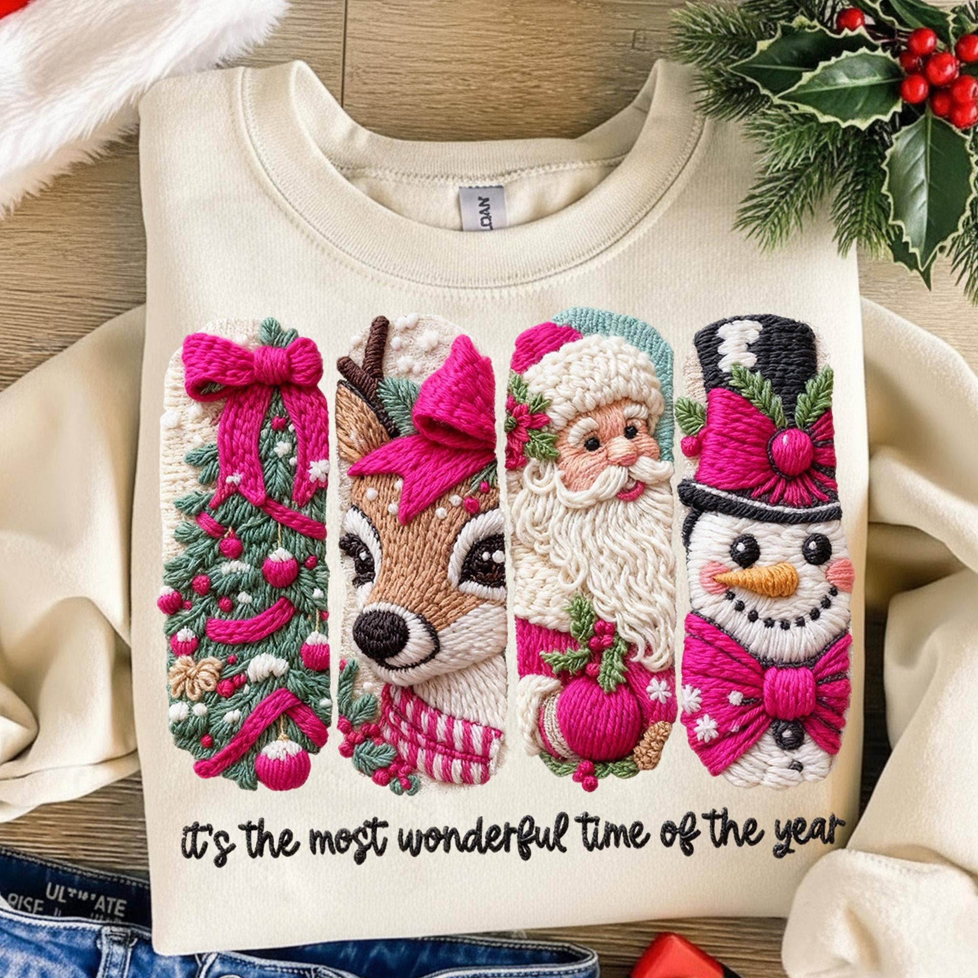 NVC Ecommerce LLC - Wholesale T-Shirt (Graphic) - Women's - Faux Yarn Crochet Merry Christmas Shirt, Xmas Tree Sweater4