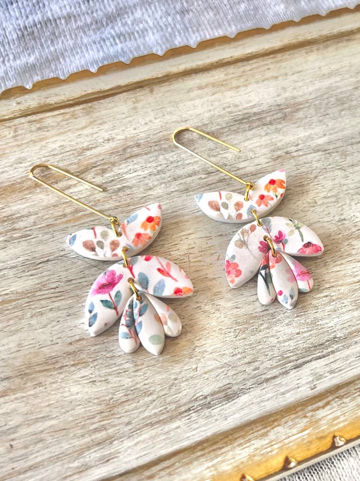Watercolor Floral Earrings, Bright Floral Earrings for wholesale by SeizeTheClayJewelry