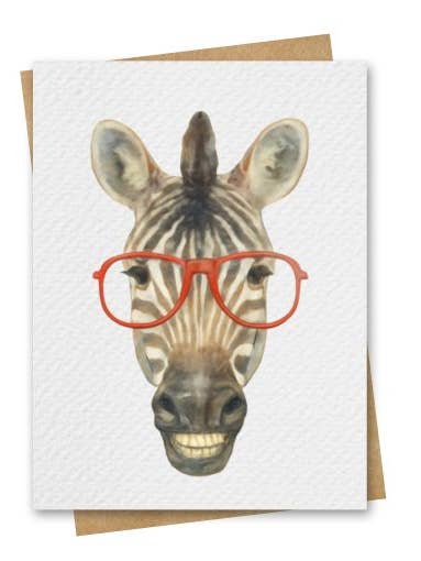 Zebra with Glasses Blank Greeting Card - Inc. Kraft Envelope for wholesale by Paper Kuts