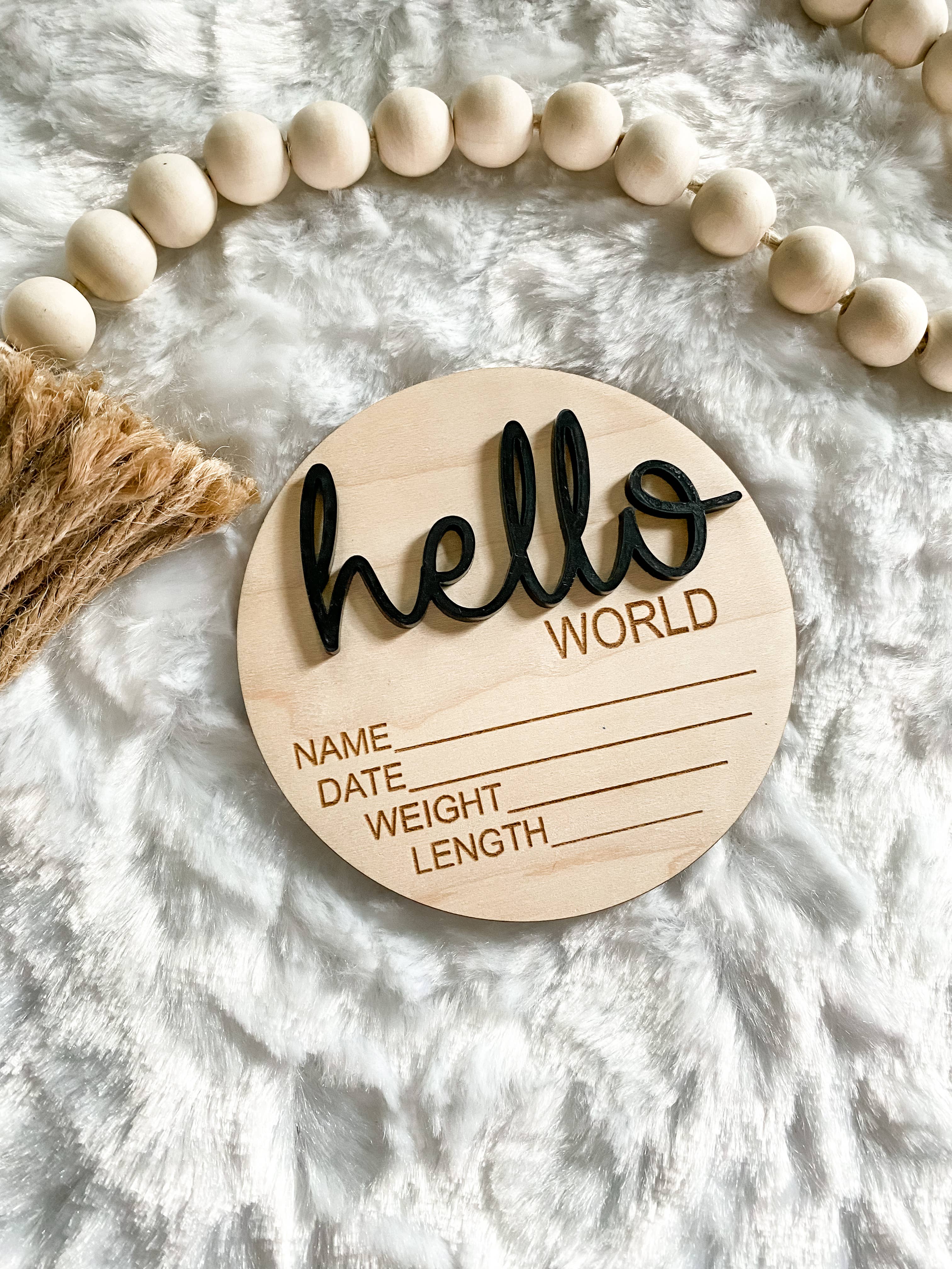 Claire and Bella - Wholesale Milestone Art/Keepsake - Kids & Baby - Hello World Birth Stat Announcement Wood Disc - Layered 3D27