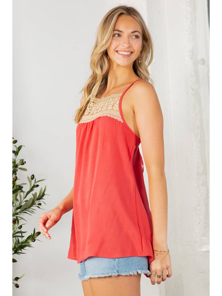 Orange Farm Clothing - Wholesale Blouse - Women's - Lace Trim Detailed Cross Back Top-3 COLORS*12