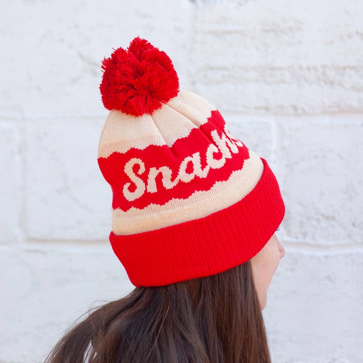 Yardsale Press - Wholesale Beanie - Women's - Red Snacks Pom pom hat2