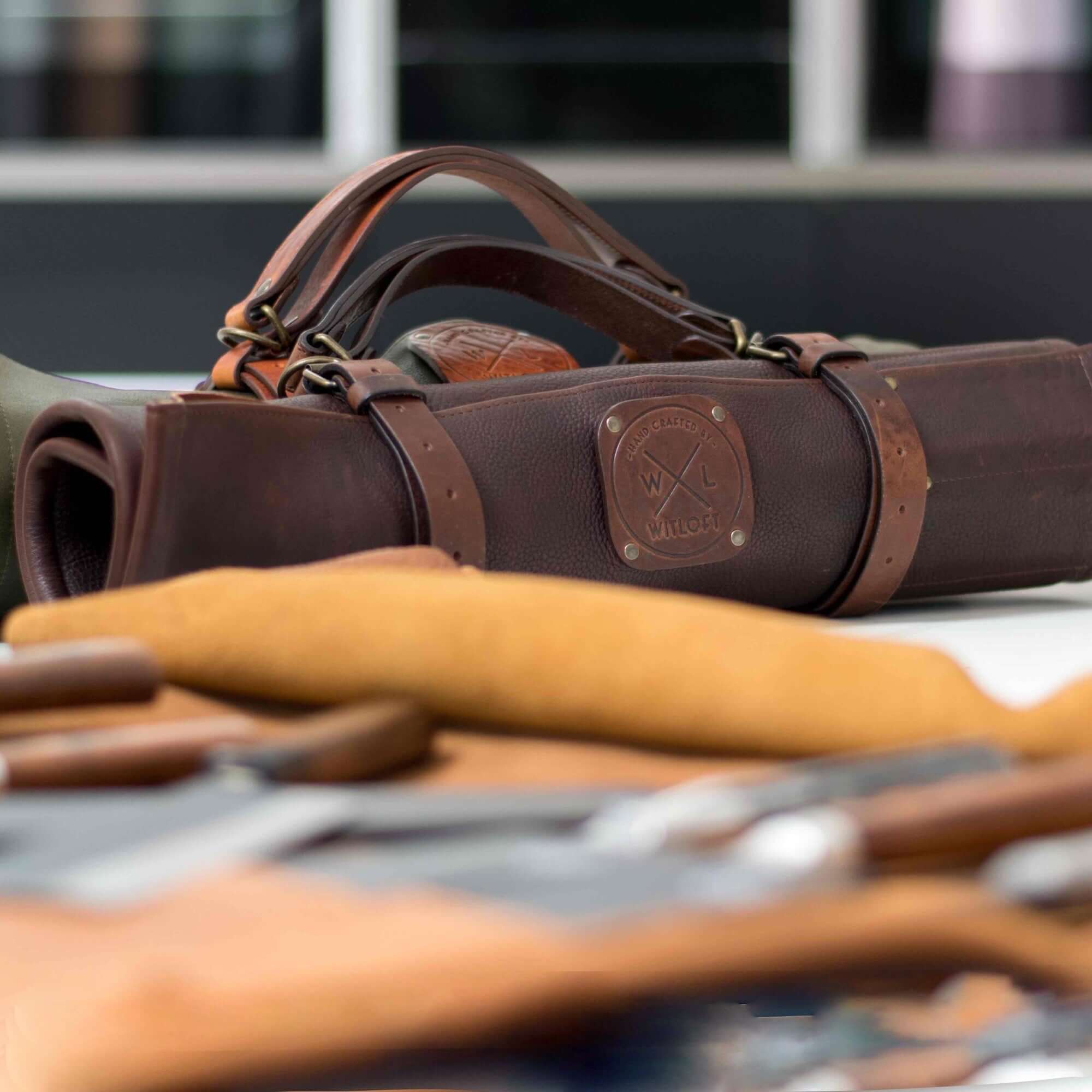 Ginza Steel - Wholesale Knife Storage - WITLOFT -  Handmade leather Knife Role ( 5 Compartments)2