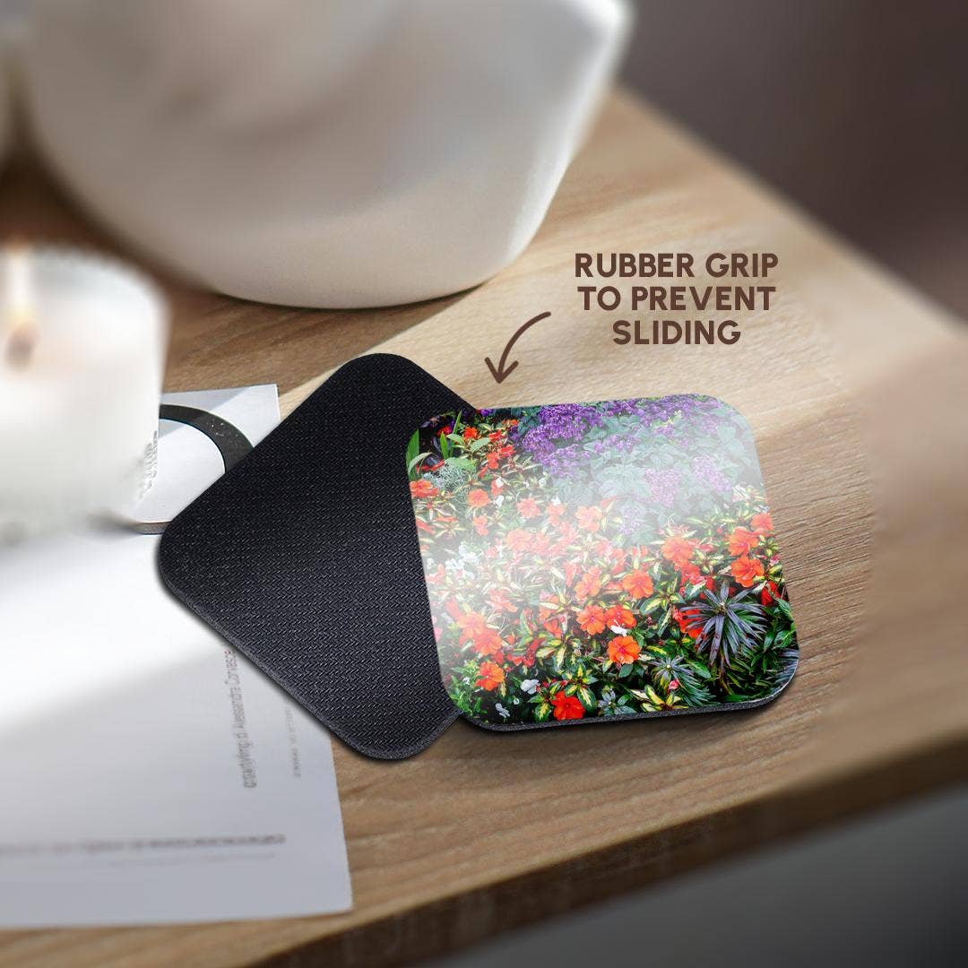 3dRose – wholesale Coasters – 3dRose, USA, Oregon. Cannon Beach Garden. Impatiens. Geraniums. Heliotrope 1., Coaster10