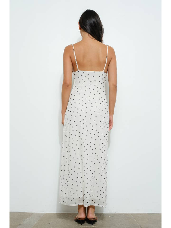 Ivory POLKA DOT MESH MAXI DRESS for wholesale on Faire