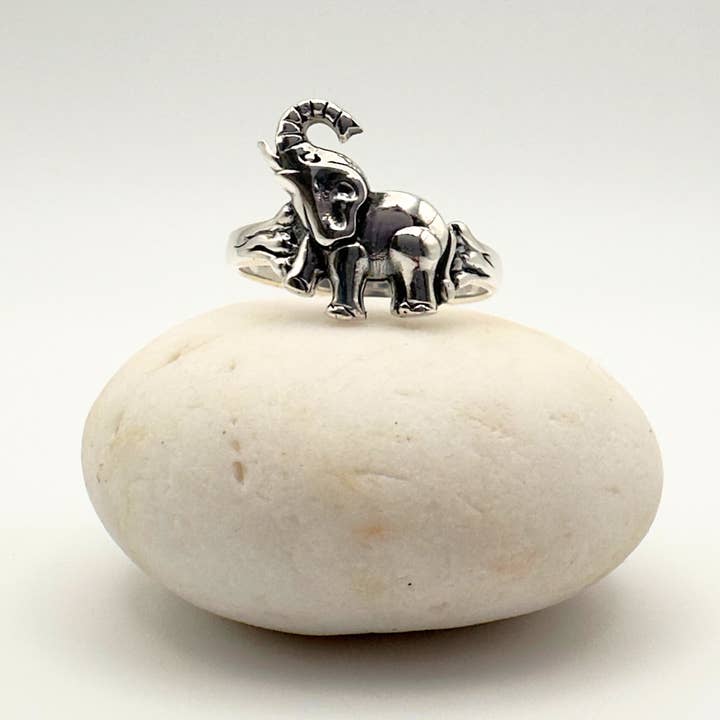 Lucky Steps: Sterling Silver Elephant Ring for wholesale by The Green Gecko