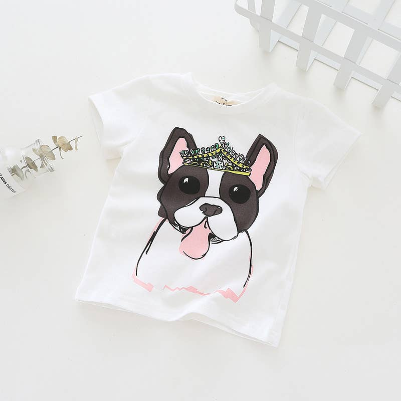 CHANG EN LLC - Wholesale Screen Printed T-Shirt - Kids - Cute Dog Print Girl's Top