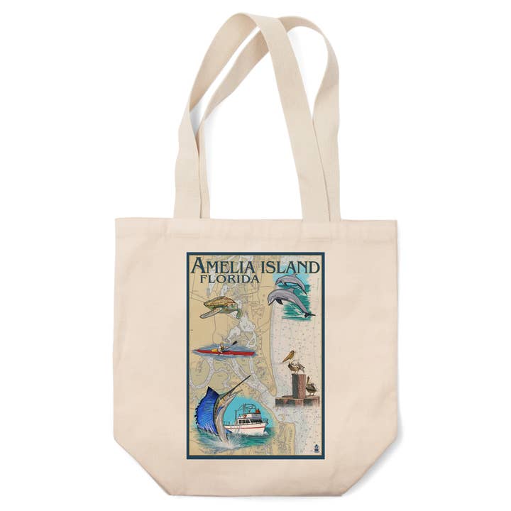 ORGANIC TOTE BAGS Amelia Island, Florida, Nautical Chart for wholesale by Lantern Press