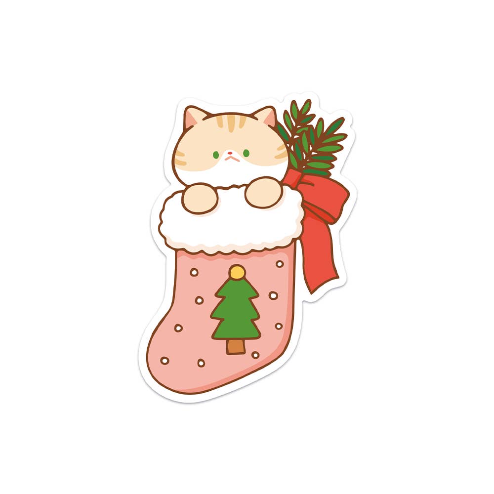 Meowashi Studio - Wholesale Sticker - Cat in Christmas Stocking II Waterproof Vinyl Sticker