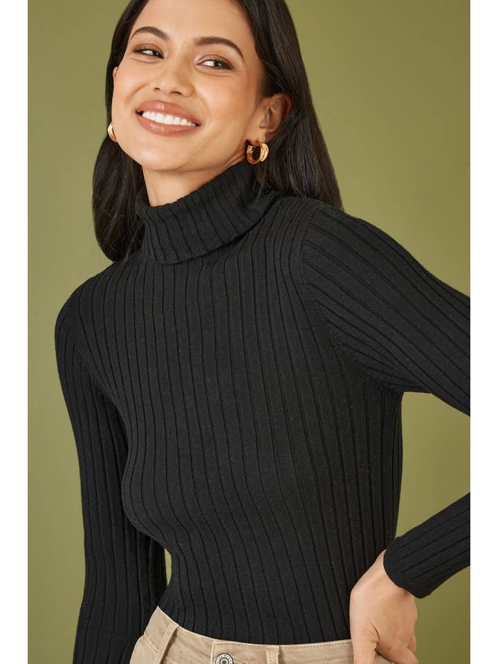 Yumi Black Ribbed Knit Roll Neck Jumper for wholesale on Faire