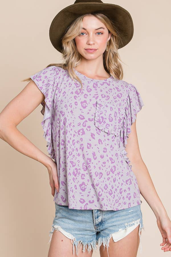 BUCKETLIST OUTLET - Wholesale Blouse - Women's - T1713A OUTLET SALE Animal Print Flutter Sleeve Top11