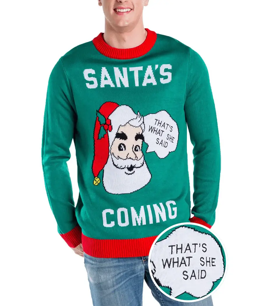 Tipsy Elves - Wholesale Knit Sweater - Men's - Santa's Coming Sweater - Men's Funny Christmas Sweater0