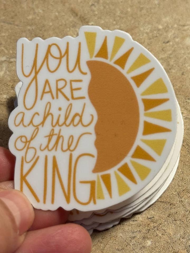 Child of the King, Water Bottle Stickers, Sun Sticker for wholesale by Beth Ann Erickson Designs