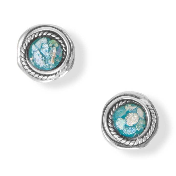 Ancient Roman Glass Rope Edge Stud Earrings for wholesale by Silver Stars Collection