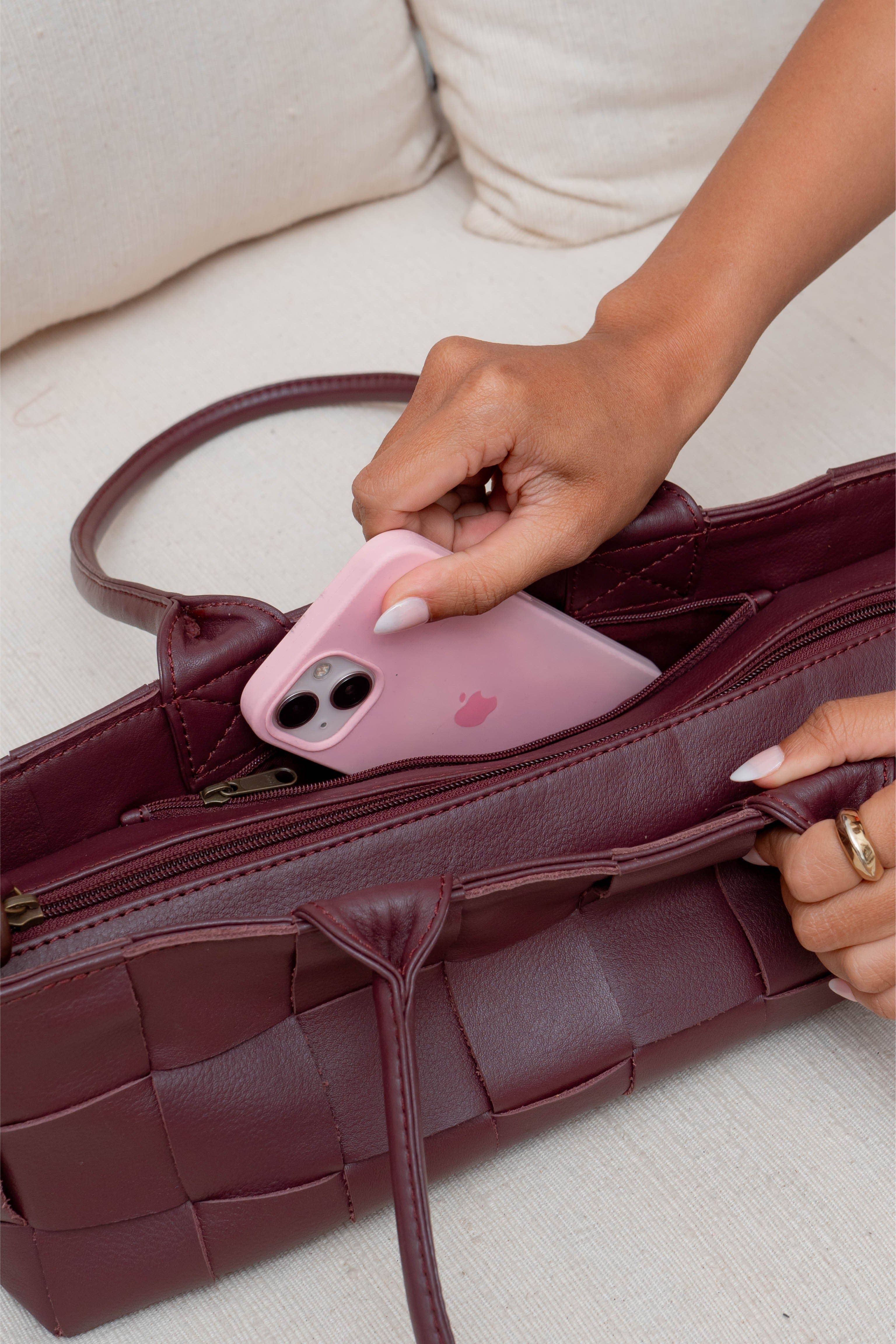 MANDRN - Wholesale Top Handle Bag - Women's - Woven Rosalie - Burgundy4