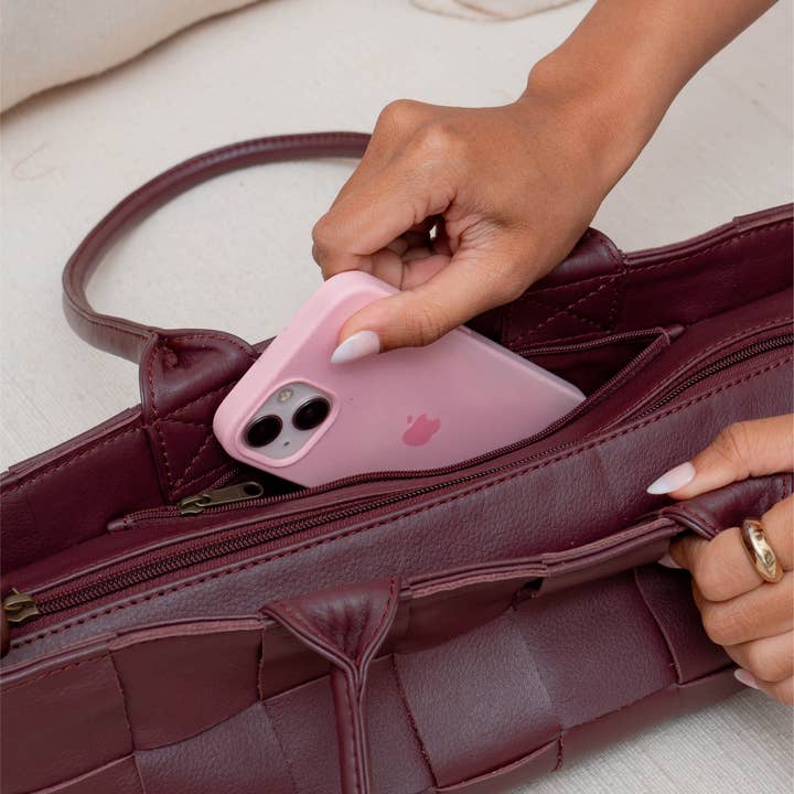 MANDRN - Wholesale Top Handle Bag - Women's - Woven Rosalie - Burgundy4