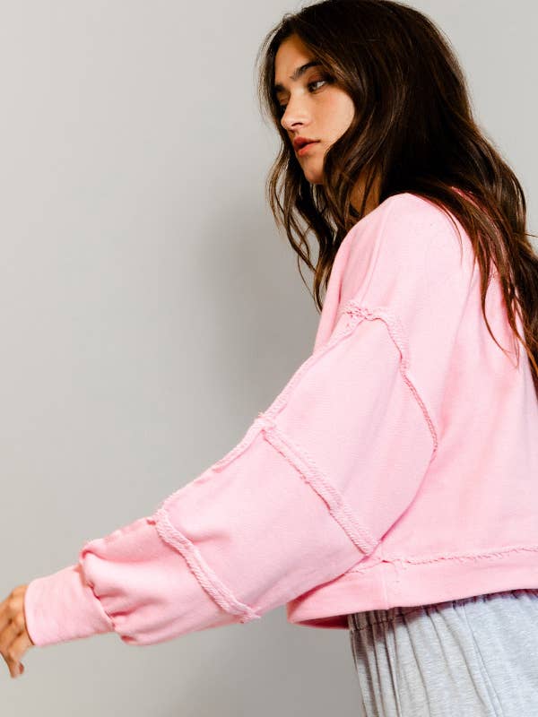 BUCKETLIST - Wholesale Sweatshirt – Women's - T2170 Raw-edge Detail Solid Terry Crop Pullover Top12