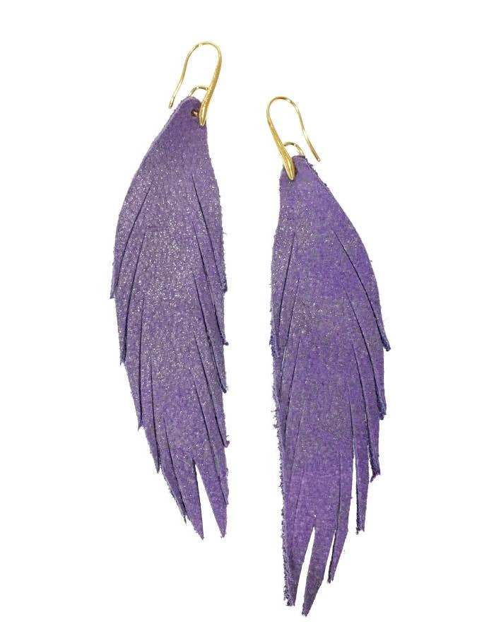 Short Feather Leather Earring - Lavender Metallic for wholesale by The Supply Society