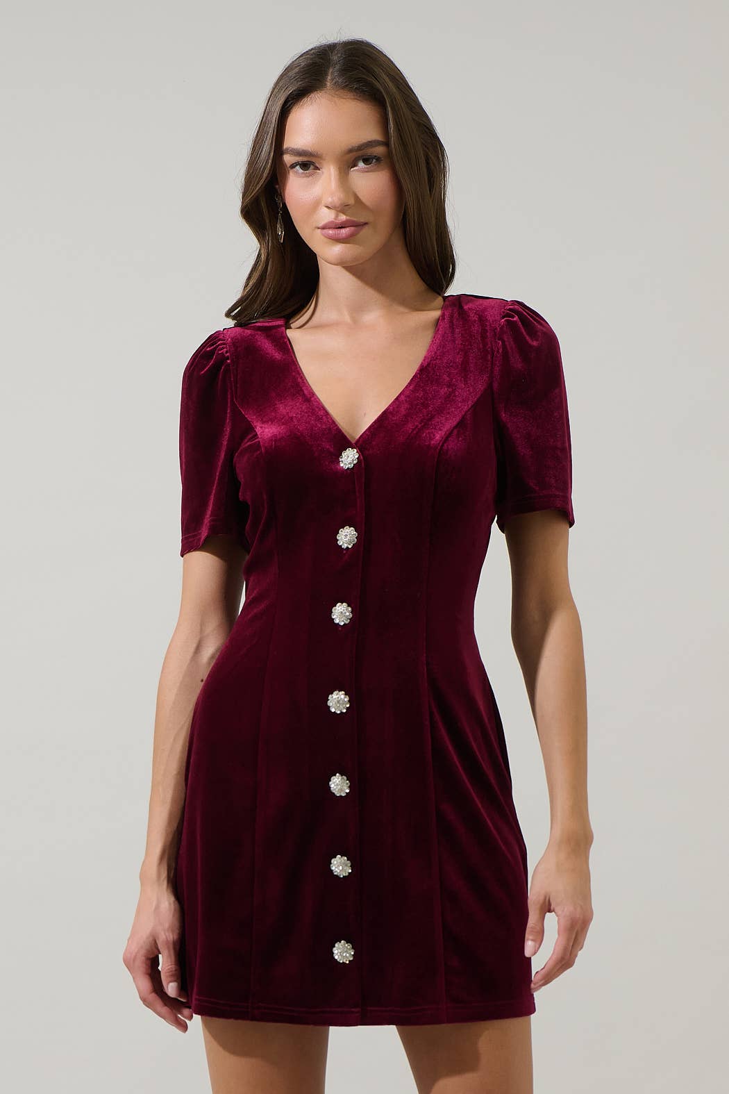 Sugarlips - Wholesale Dress - Women's - Jackson Velvet Button Mini Dress0