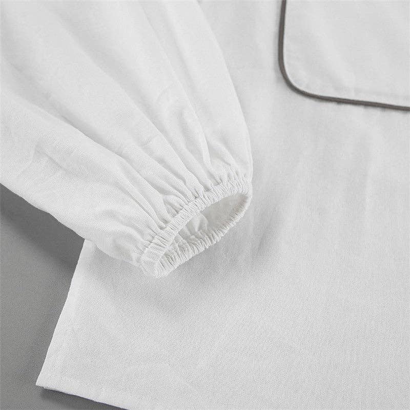 WHITE Loose Color Block Long Sleeve Shirt And Shorts Set for wholesale on Faire10