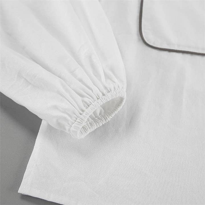 WHITE Loose Color Block Long Sleeve Shirt And Shorts Set for wholesale on Faire10