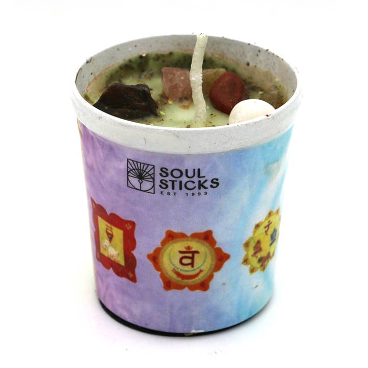 Velas votivas perfumadas con mezcla de 7 chakras (6) para venta al por mayor de Designs by Deekay Inc.