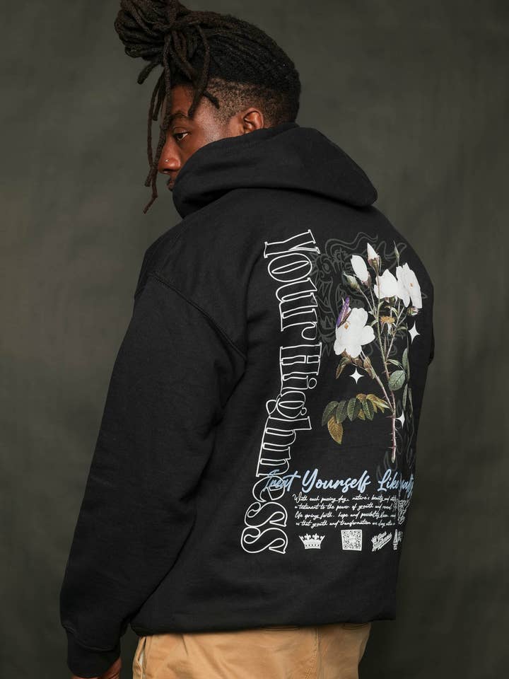 Felpa con cappuccio Camellia nera per la vendita all'ingrosso da parte di Your Highness