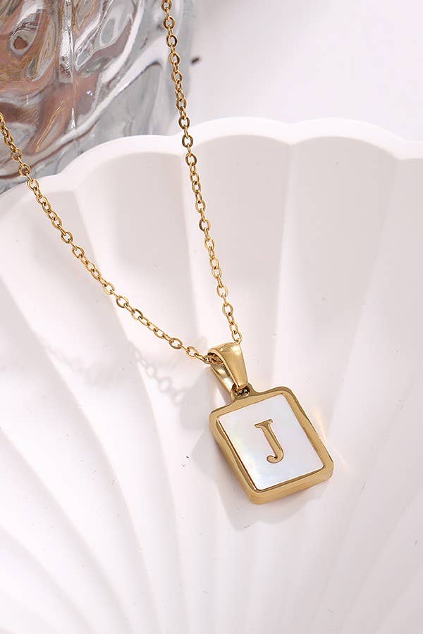 JOSSLYN by wall to wall - Wholesale Pendant/Charm Necklace - MOP  INITIAL STAINLESS STEEL TARNISH FREE NECKLACE | 40NK3149